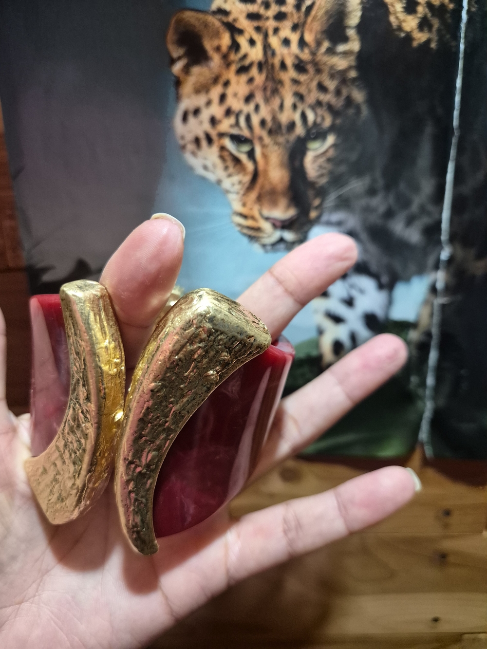 Gold and Burgundy Statement Cuff Bracelet - Bold Women's Jewelry